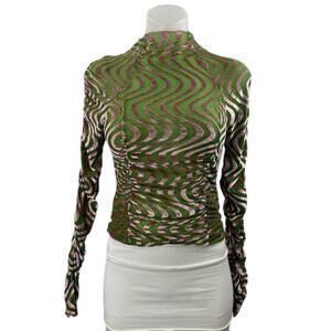 Urban Outfitters Green Pink Velvet Velour Swirl Long Sleeve Mock Neck Blouse S